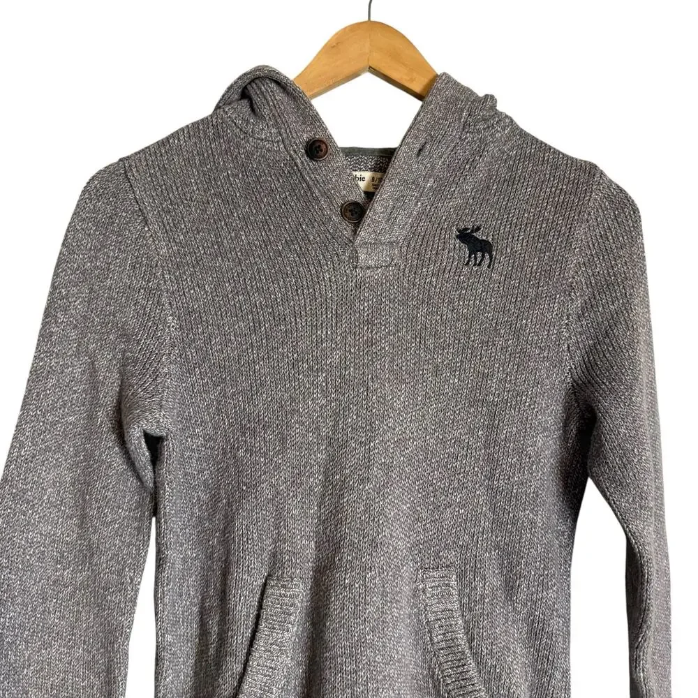 Abercrombie Kids Gray Knit Hooded Long Sleeve Preppy School Sweater Boy’s 10